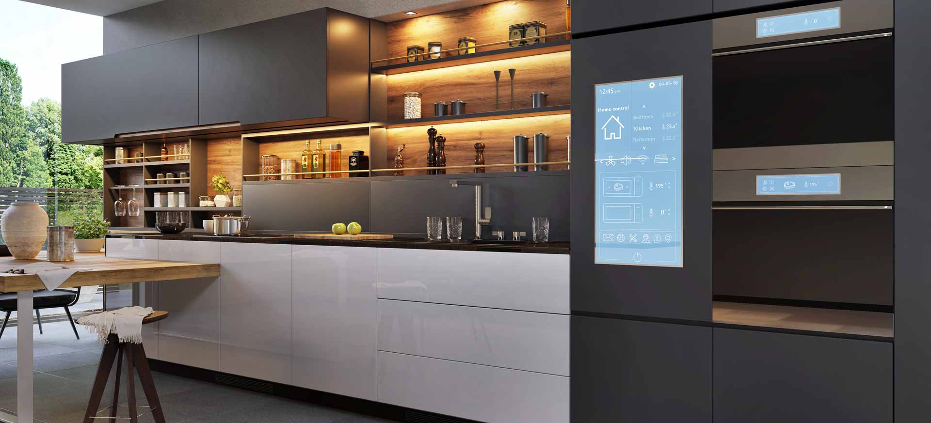 Futuristic kitchen with smart appliances